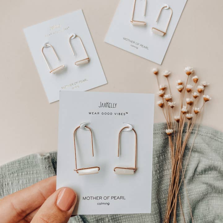 JAXKELLY DROP-MOTHER OF PEARL-GOLD EARRINGS-CALMING