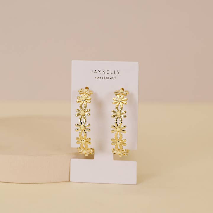 JAXKELLY Daisy Chain Hoop Earrings Enamel & Gold