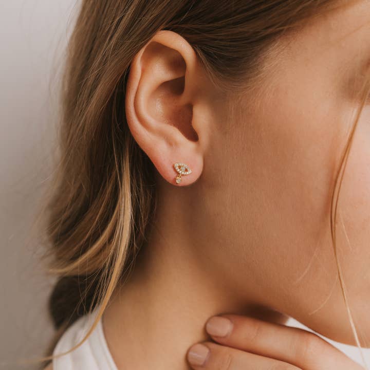 JAXKELLY Evil Eye Drop - Amazonite - Gold Earrings