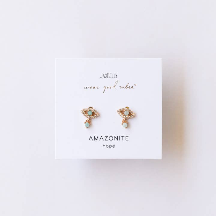 JAXKELLY Evil Eye Drop - Amazonite - Gold Earrings