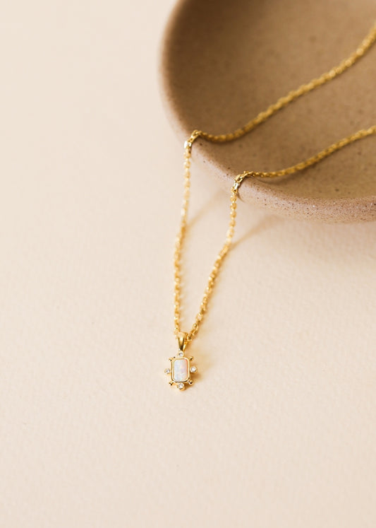 JAXKELLY Gemstone Rectangular Pendant Necklace White Opal