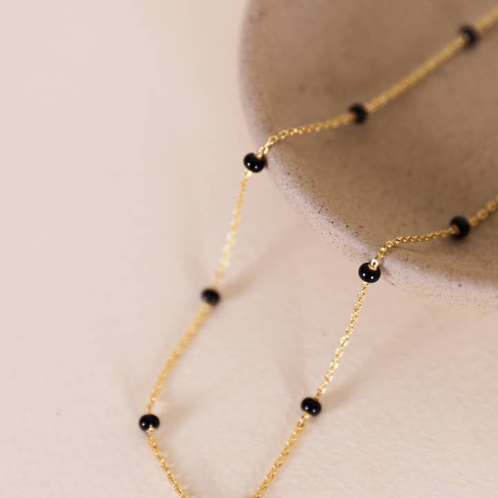 JAXKELLY Gold Ball Necklace-18K Gold Plated Black Ball