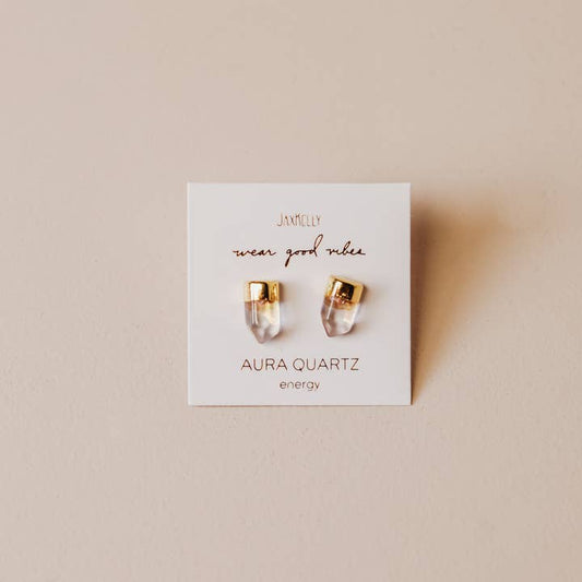 JAXKELLY Gold Dip Point - Aura Quartz - Gold Earrings