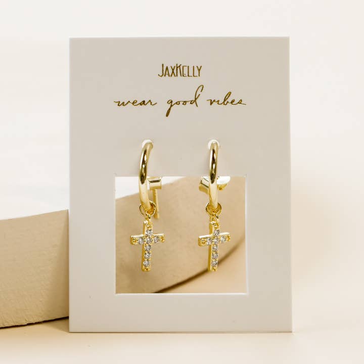JAXKELLY Gold Hoop-Cross-Gold Earrings