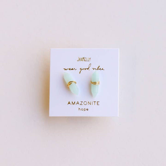 JAXKELLY MINERAL POINT AMAZONITE EARRINGS
