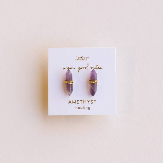 JAXKELLY MINERAL POINT AMETHYST EARRINGS