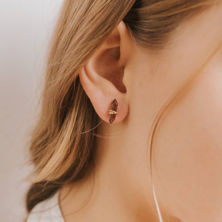 JAXKELLY MINERAL POINT SMOKY QUARTZ EARRINGS