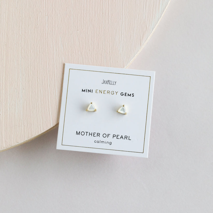 JAXKELLY MINI ENERGY GEM Mother Of Pearl Gold Earrings