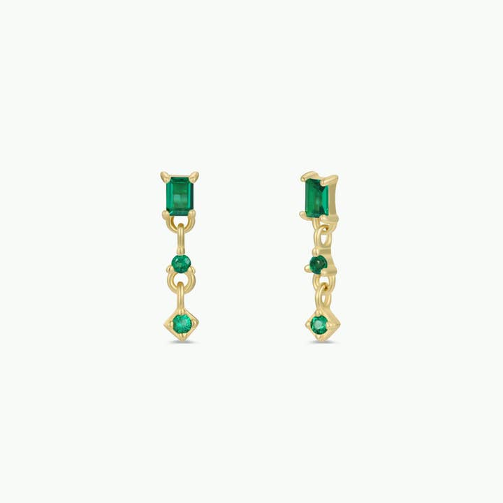 JAXKELLY Mini Baguette Drop Earrings Emerald