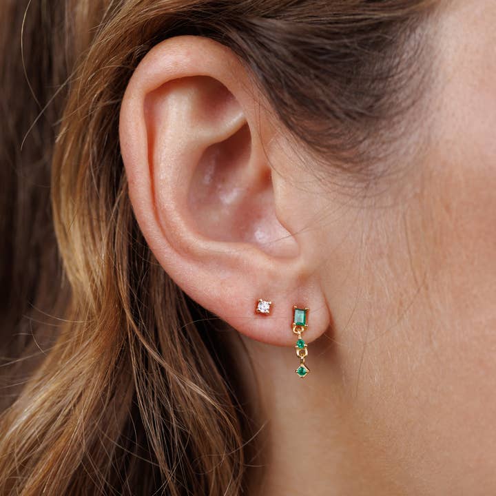 JAXKELLY Mini Baguette Drop Earrings Emerald