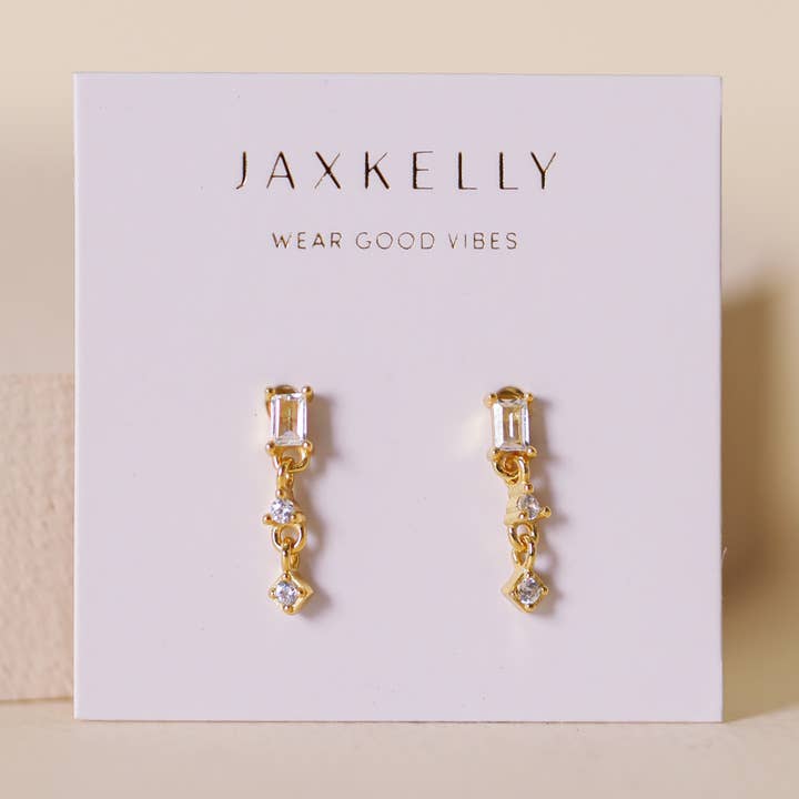 JAXKELLY Mini Baguette Drop Earrings White