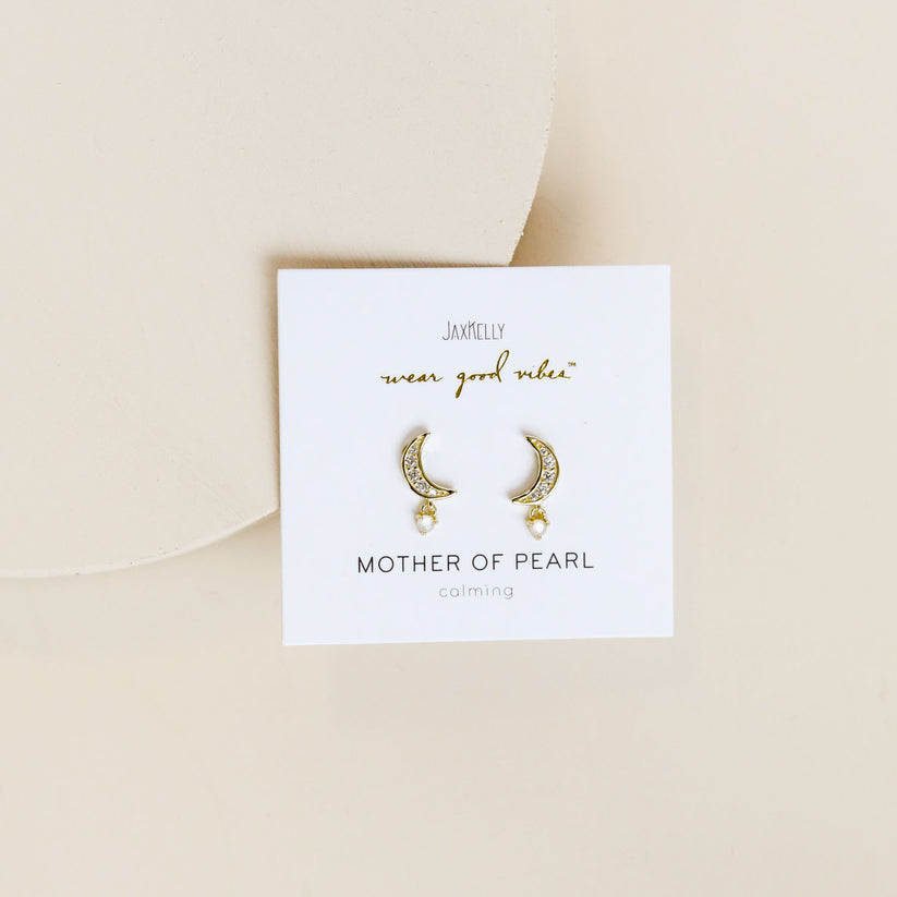 JAXKELLY Moon Drop Mother Of Pearl Gold Earrings