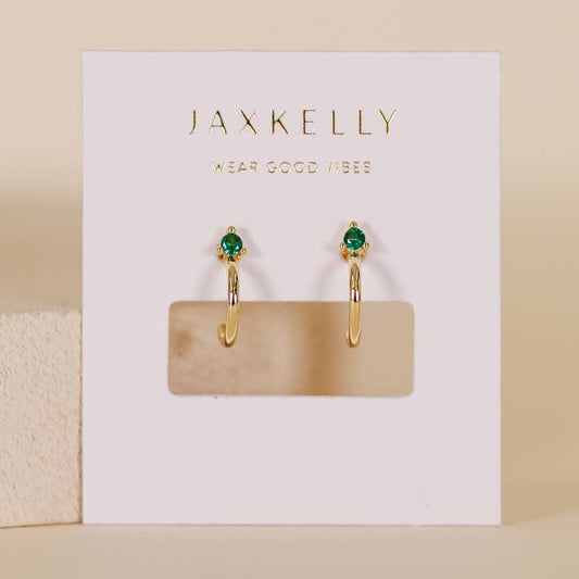 JAXKELLY OPEN MINI HOOP EARRINGS-EMERALD GREEN