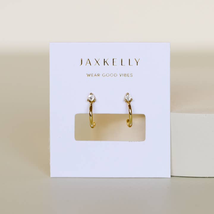 JAXKELLY OPEN MINI HOOP EARRINGS-WHITE CZ