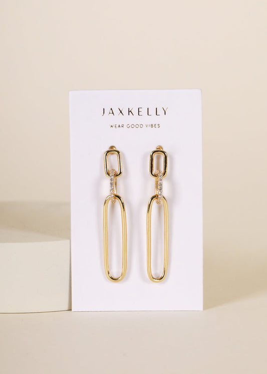 JAXKELLY PAVE LINK DROP GOLD EARRINGS