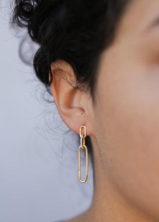 JAXKELLY PAVE LINK DROP GOLD EARRINGS
