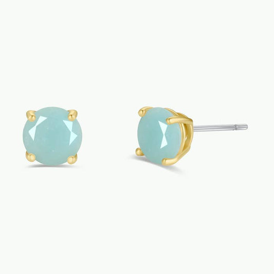 JAXKELLY ROUND AMAZONITE GEMSTONE GOLD EARRINGS