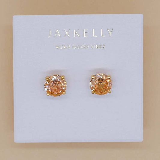 JAXKELLY ROUND CZ CHAMPAGNE GOLD EARRINGS
