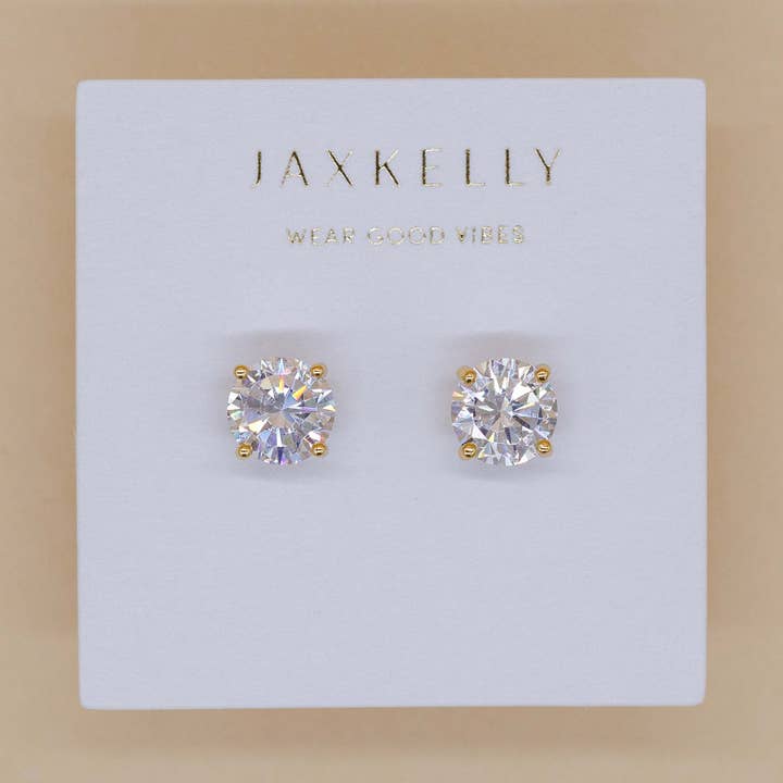 JAXKELLY ROUND CZ CLEAR GOLD EARRINGS