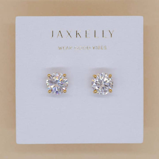 JAXKELLY ROUND CZ CLEAR GOLD EARRINGS