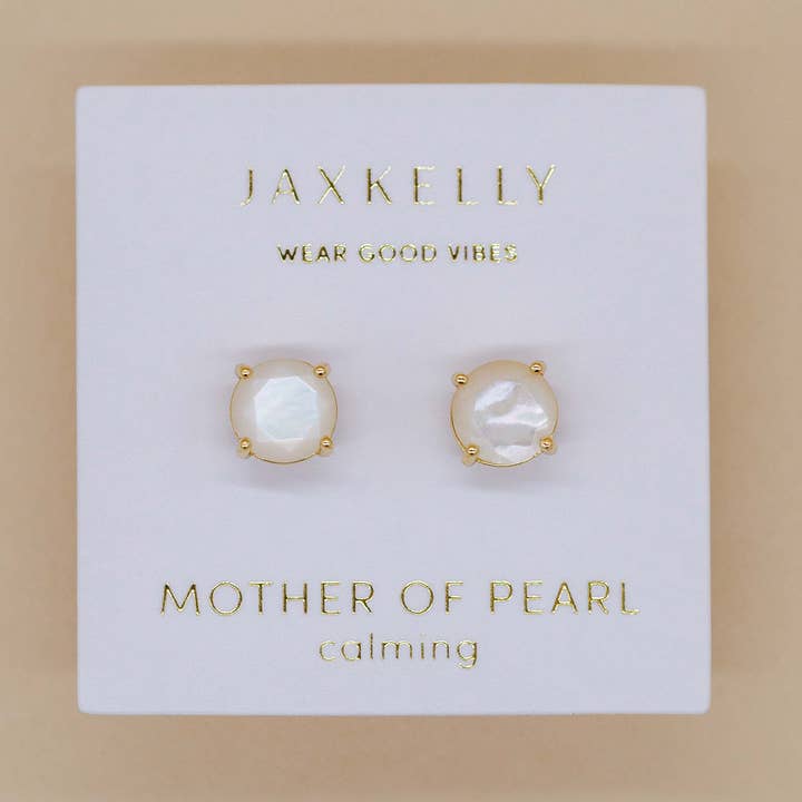 JAXKELLY ROUND MOTHER OF PEARL GEMSTONE GOLD EARRINGS