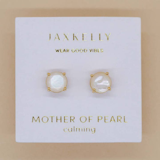 JAXKELLY ROUND MOTHER OF PEARL GEMSTONE GOLD EARRINGS