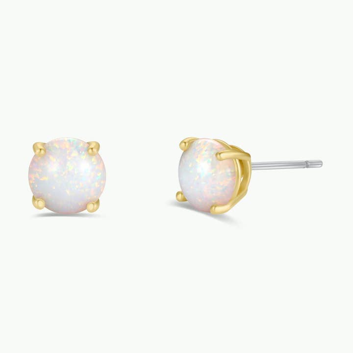 JAXKELLY ROUND WHITE OPAL GEMSTONE GOLD EARRINGS