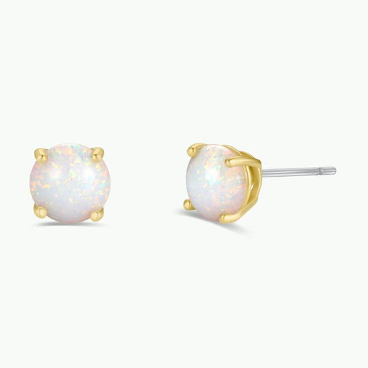 JAXKELLY ROUND WHITE OPAL GEMSTONE GOLD EARRINGS
