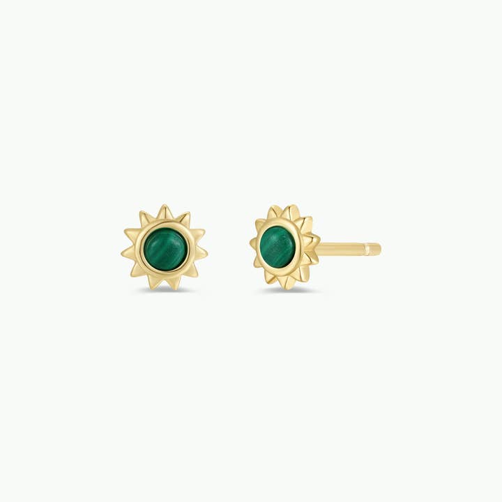 JAXKELLY SUN STUD MALACHITE GOLD  EARRINGS