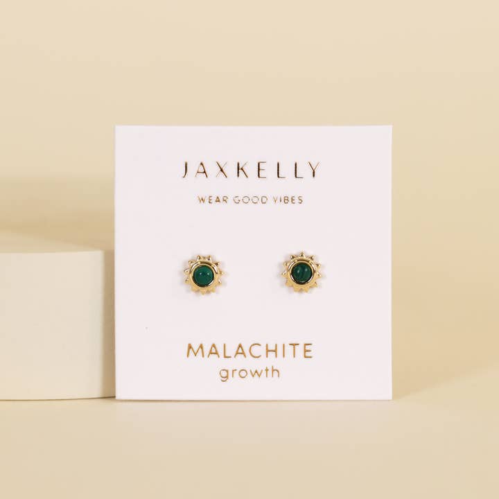 JAXKELLY SUN STUD MALACHITE GOLD  EARRINGS