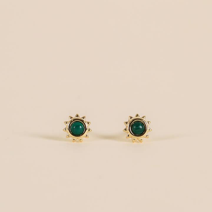 JAXKELLY SUN STUD MALACHITE GOLD  EARRINGS