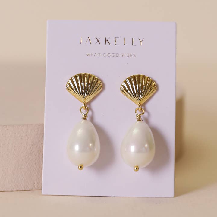 JAXKELLY Seashell Pearl Drop Gold Earrings