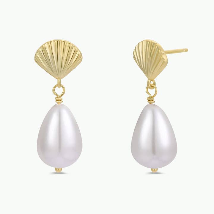 JAXKELLY Seashell Pearl Drop Gold Earrings