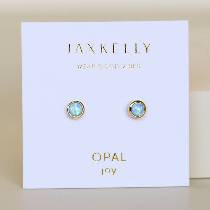 JAXKELLY Simple Stud-Fire Opal-Gold Earrings