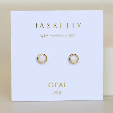 JAXKELLY Simple Stud-White Opal-Gold Earrings