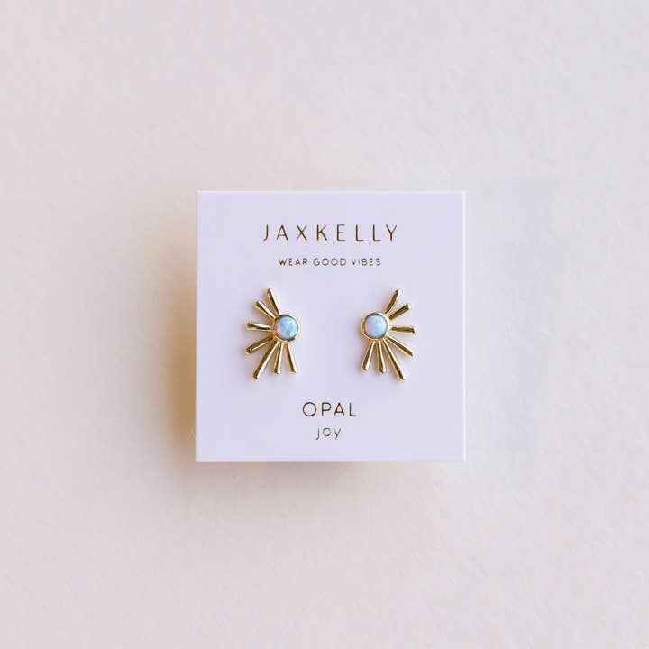 JAXKELLY Sun Ray Fire Opal Gold Earrings