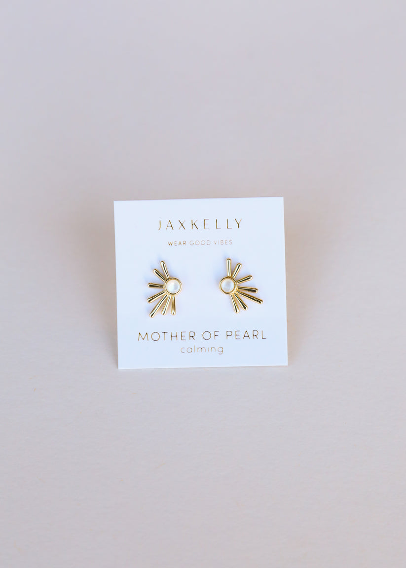 JAXKELLY Sun Ray Mother Of Pearl Gold Earrings