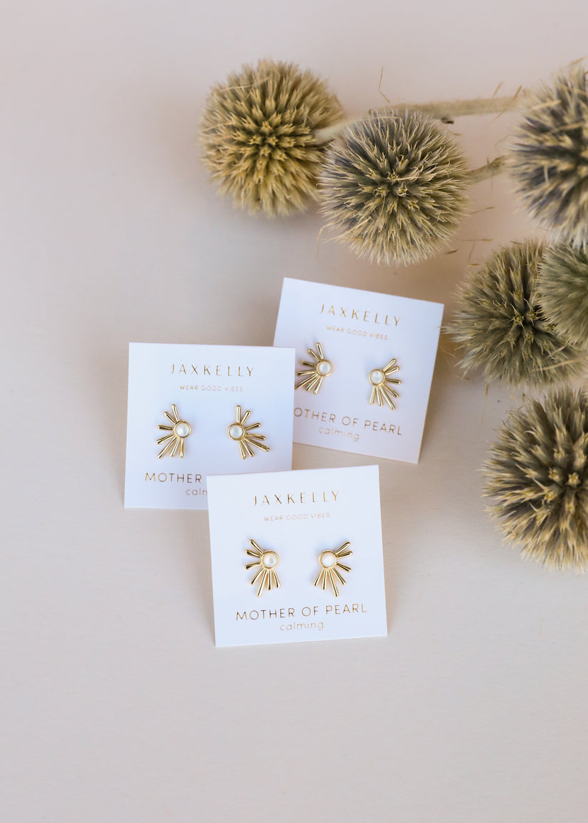 JAXKELLY Sun Ray Mother Of Pearl Gold Earrings
