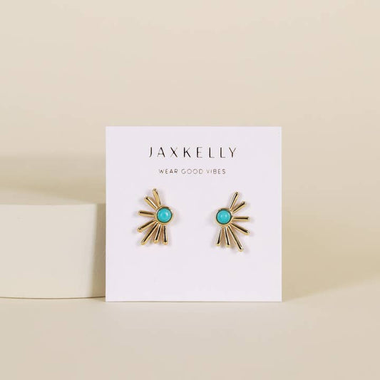 JAXKELLY Sun Ray Turquoise Gold Earrings