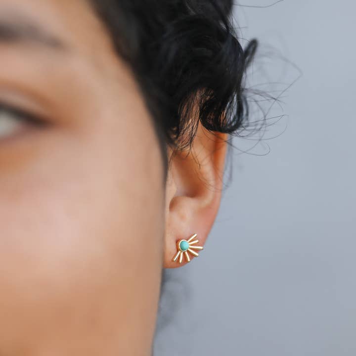 JAXKELLY Sun Ray Turquoise Gold Earrings