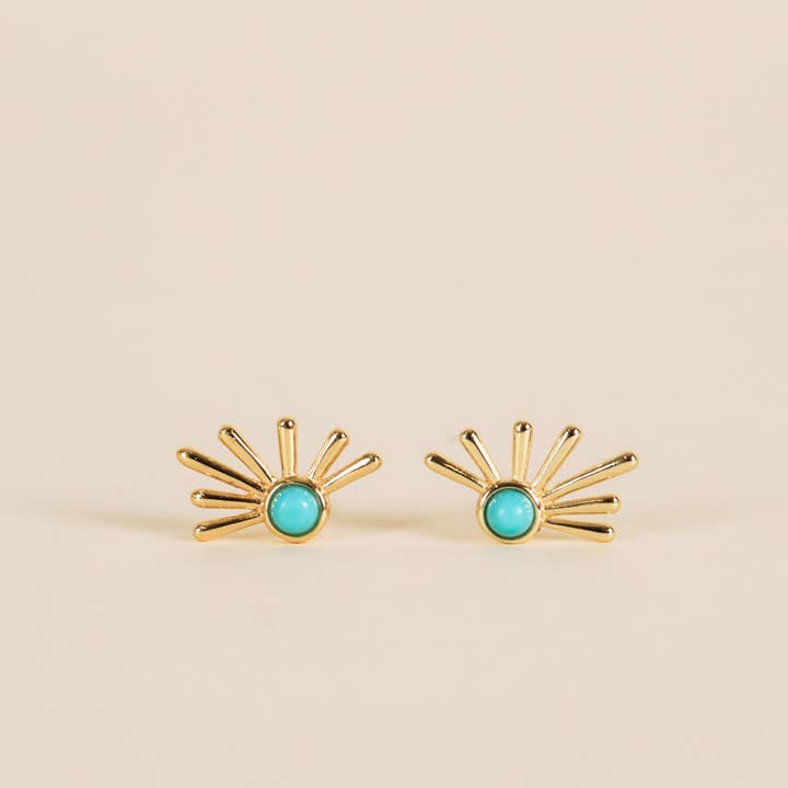 JAXKELLY Sun Ray Turquoise Gold Earrings