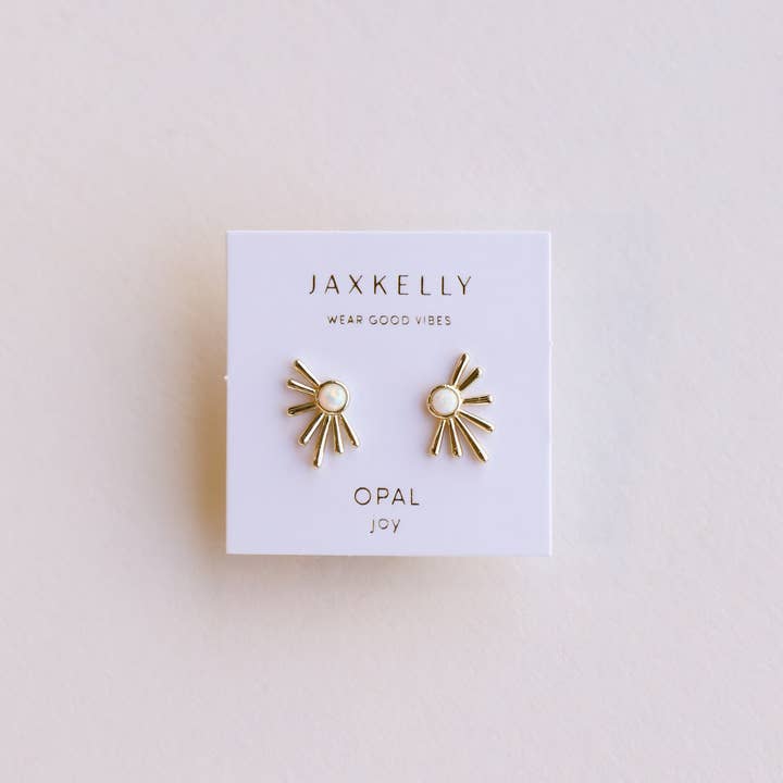 JAXKELLY Sun Ray White Opal Gold Earrings