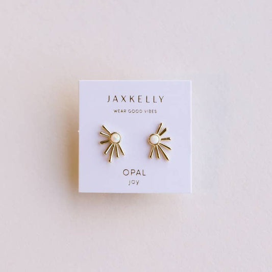 JAXKELLY Sun Ray White Opal Gold Earrings