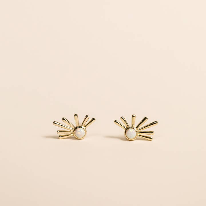 JAXKELLY Sun Ray White Opal Gold Earrings