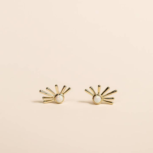 JAXKELLY Sun Ray White Opal Gold Earrings
