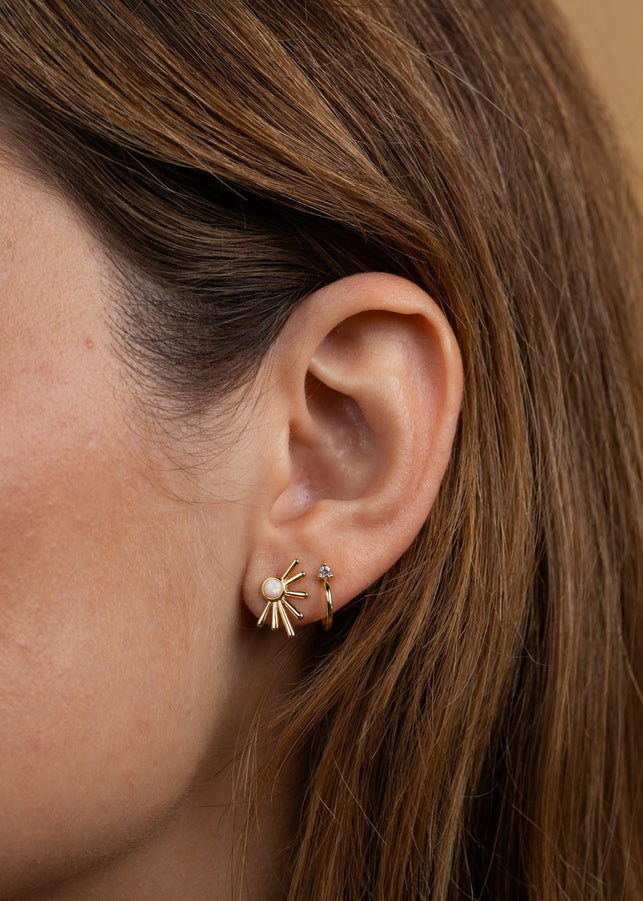 JAXKELLY Sun Ray White Opal Gold Earrings
