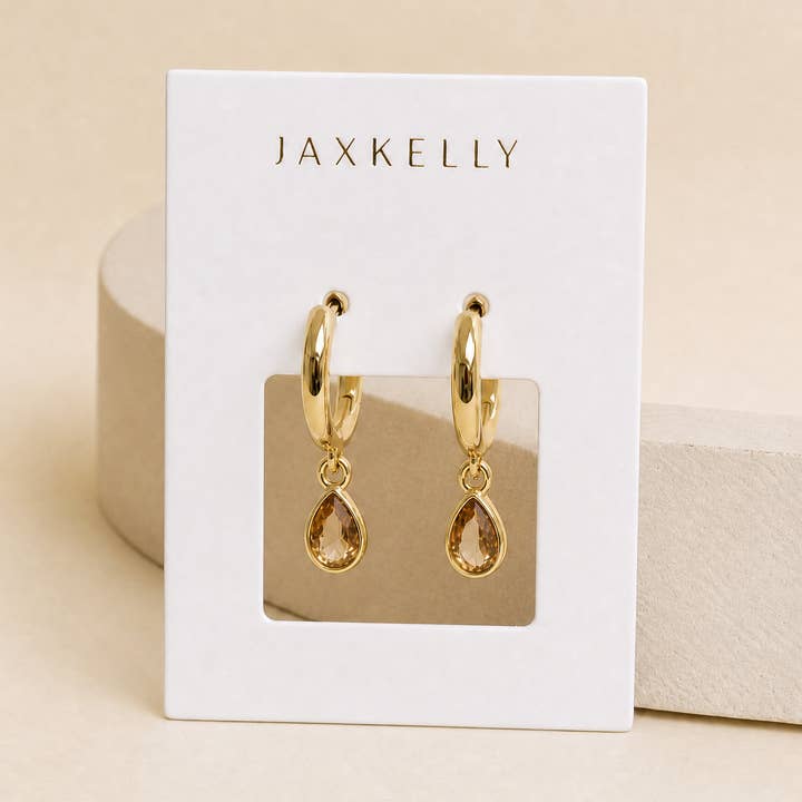 JAXKELLY Teardrop Charm Hoop-Champagne CZ