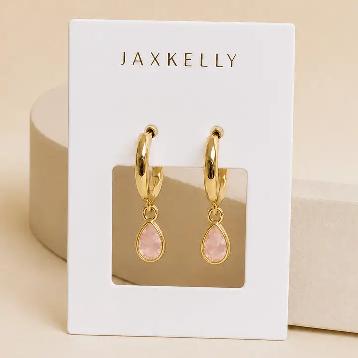 JAXKELLY Teardrop Charm Hoop-Rose Quartz