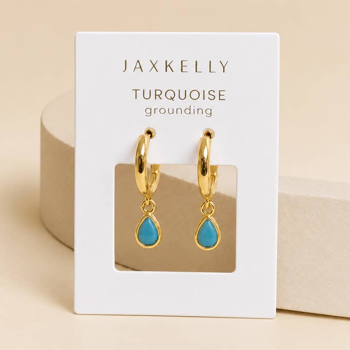 JAXKELLY Teardrop Charm Hoop-Turquoise