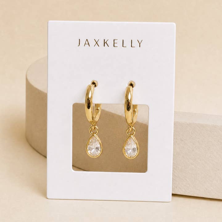 JAXKELLY Teardrop Charm Hoop-White CZ